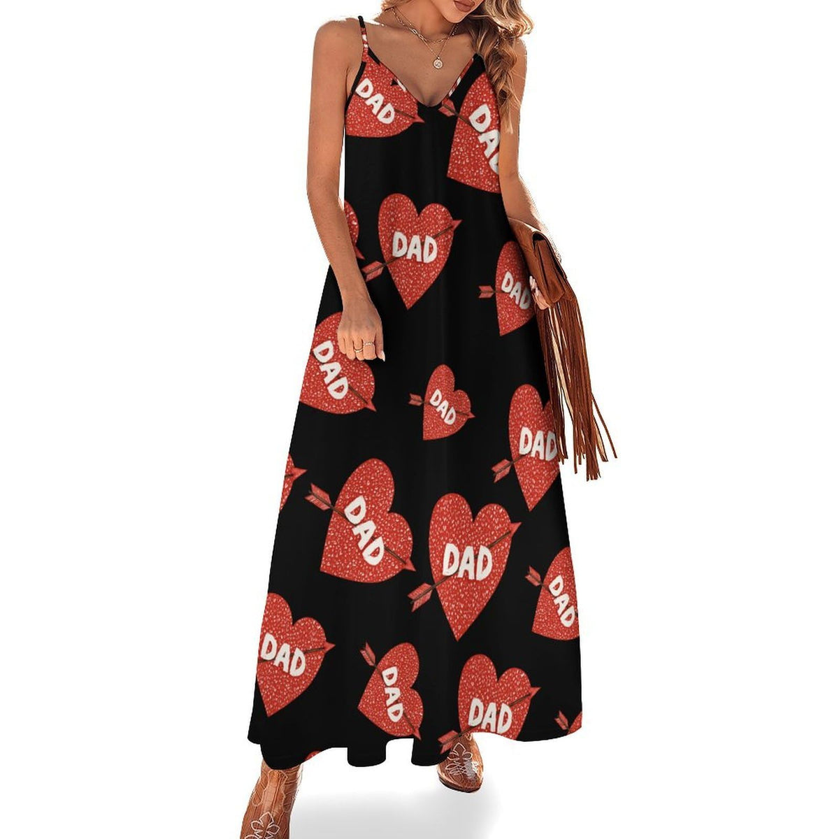 longue maxi sans manches avec tatouage de papa et cœur et flèche pour femme, idéale pour l'été et la plage.