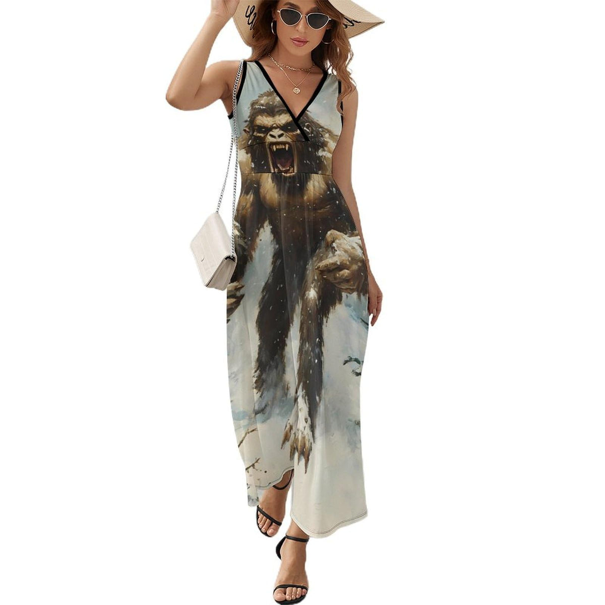 longue maxi femme Angry Bigfoot Snowstorm, sans manches, col en V, style décontracté, idéale pour la plage.